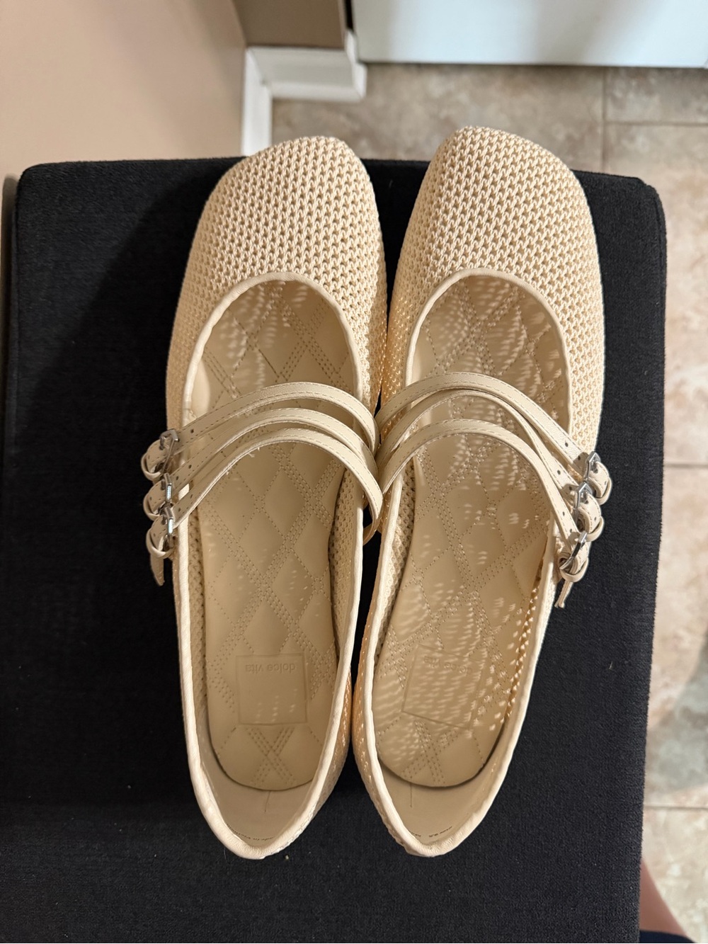 Dolce Vita Triple-Strap Cream Woven Mary Jane Flats